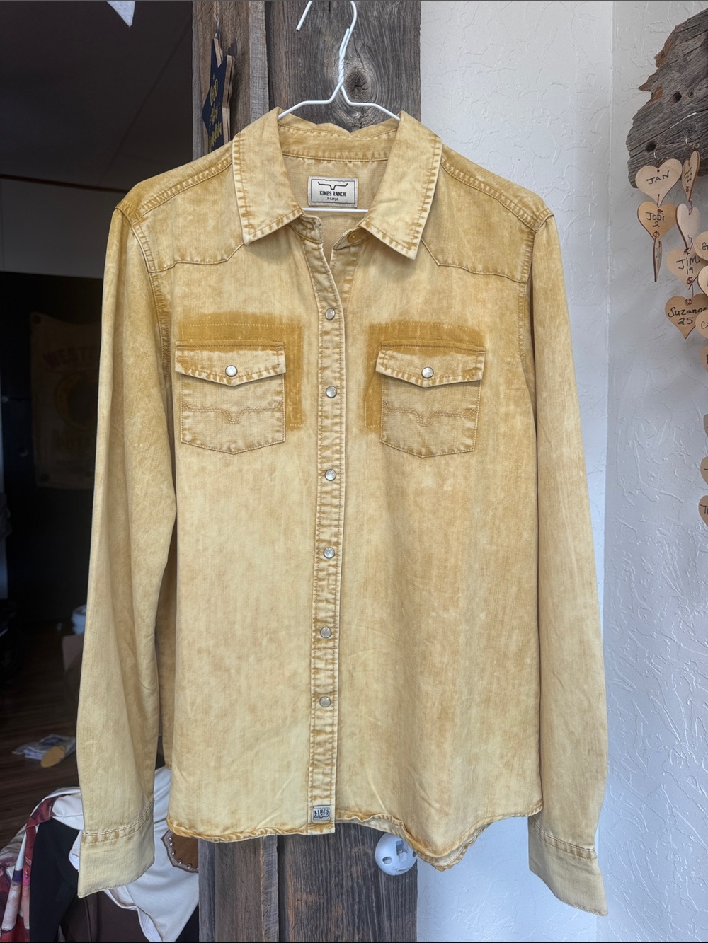 Kimes Ranch Vintage Washed Yellow Button-Up Shirt